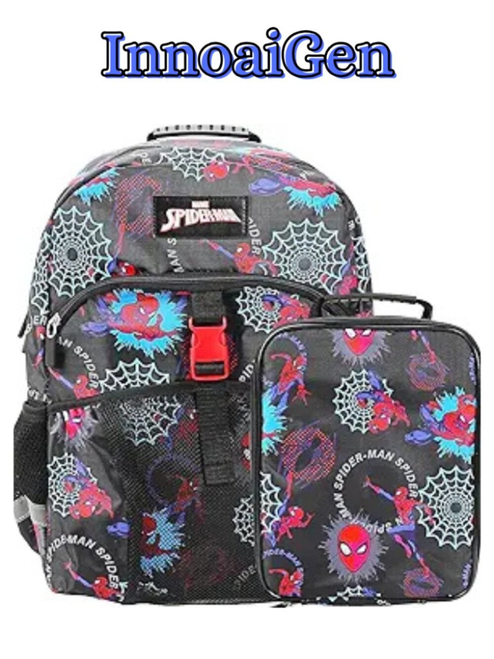 Marvel Spider-Man Kids Backpack and Insulated Lunch Box Set Black Blue OS NEW